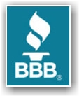 A blue and white logo for the better business bureau.